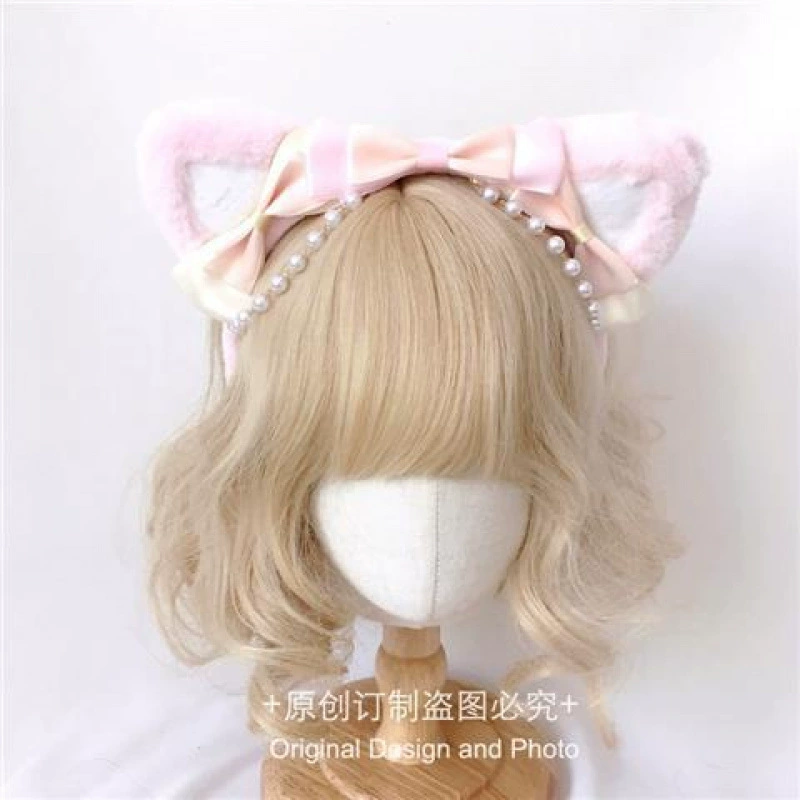 Hair accessory pearl, headband with bow, Lolita style, DIY