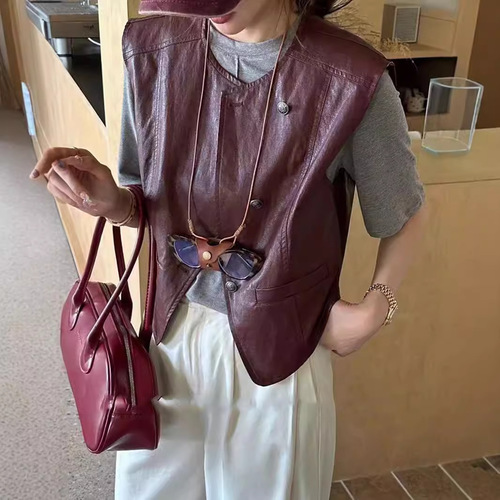 Unstructured Maternity Women's 2025 Autumn Korean Style Short Sleeveless Backless Casual Leather Maternity Jacket Outerwear Top