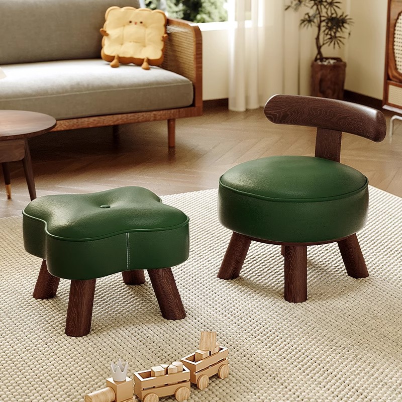 Solid Wood Small Stool for Home Use, Low Stool for Changing Shoes at the Entrance, Coffee Table Bench, Sofa Stool, Living Room Swivel Backrest Small Chair