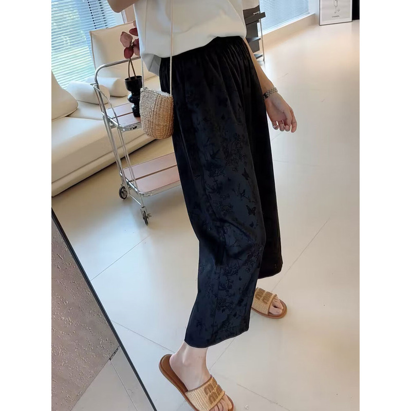 新しい中国風のパンツ、怠惰な通勤スタイル、ハイウエストアイスシルクカジュアルパンツ、女性用2025年夏の新しい9点パンツ|undefined