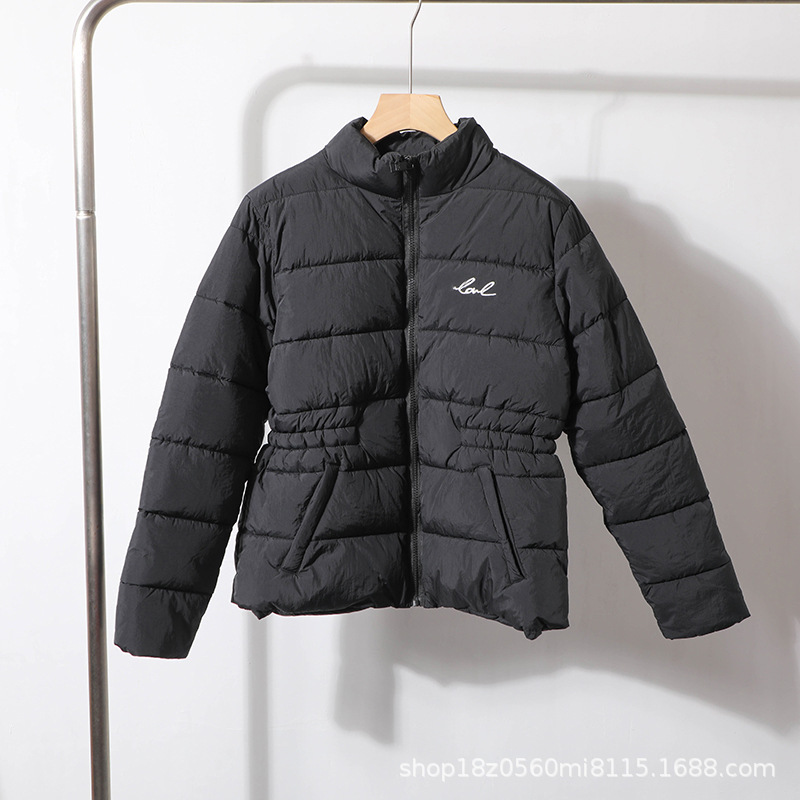 American K'Er~ Women's Quilted Embroidered Elastic Waist Stand Collar Quilted Warm Casual Cotton Jacket 2070