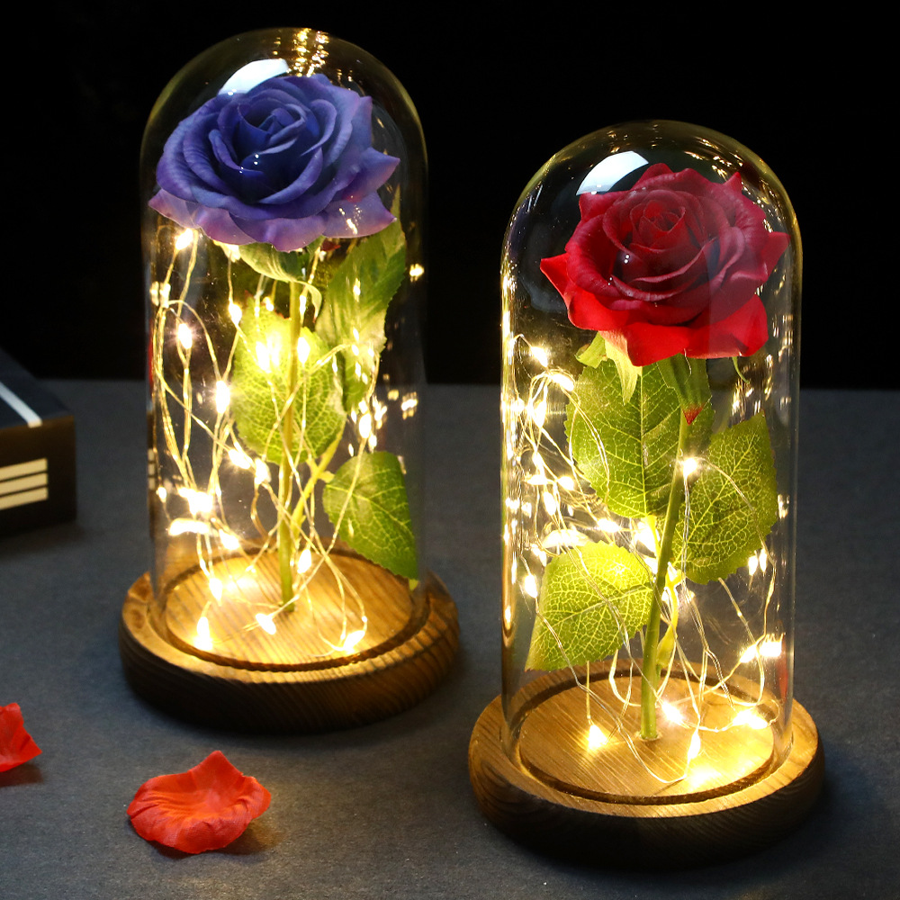 Beauty And The Beast Rose Glass Shade Lamp Simulation Rose Led Lamp Mother's Day Decoration Valentine's Day Gift