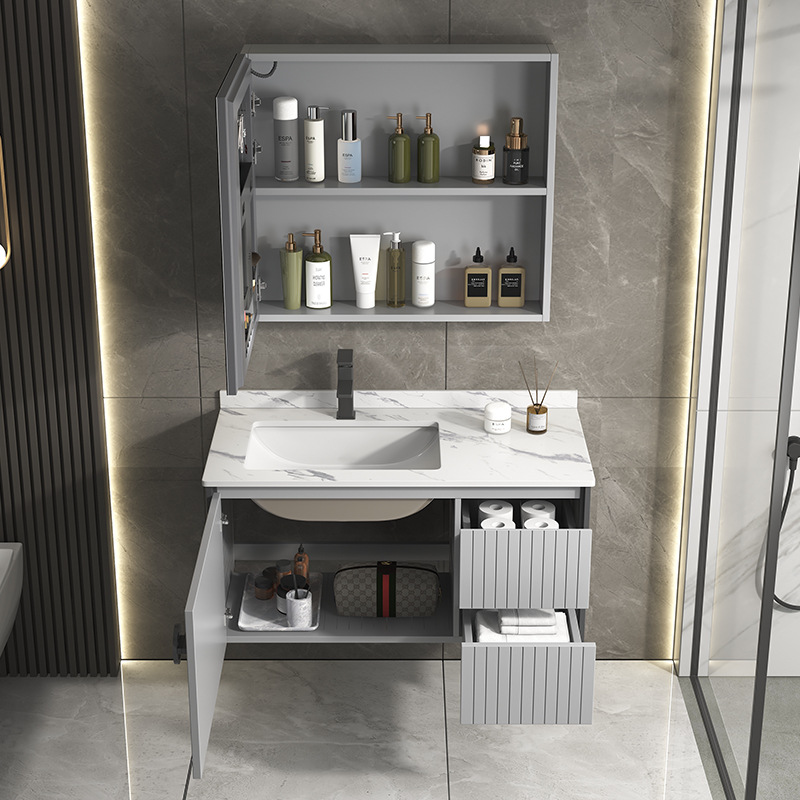 Gabinete colgante de aluminio de espacio simple gabinete de baño combinación de gabinete de lavabo de baño lavabo de pared Gabinete de espejo de belleza