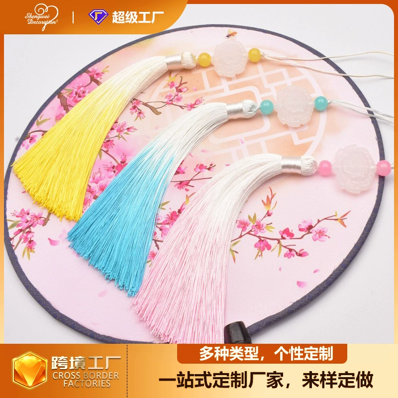 Hanfu white jade with tassels, double-sided pendant, gradient