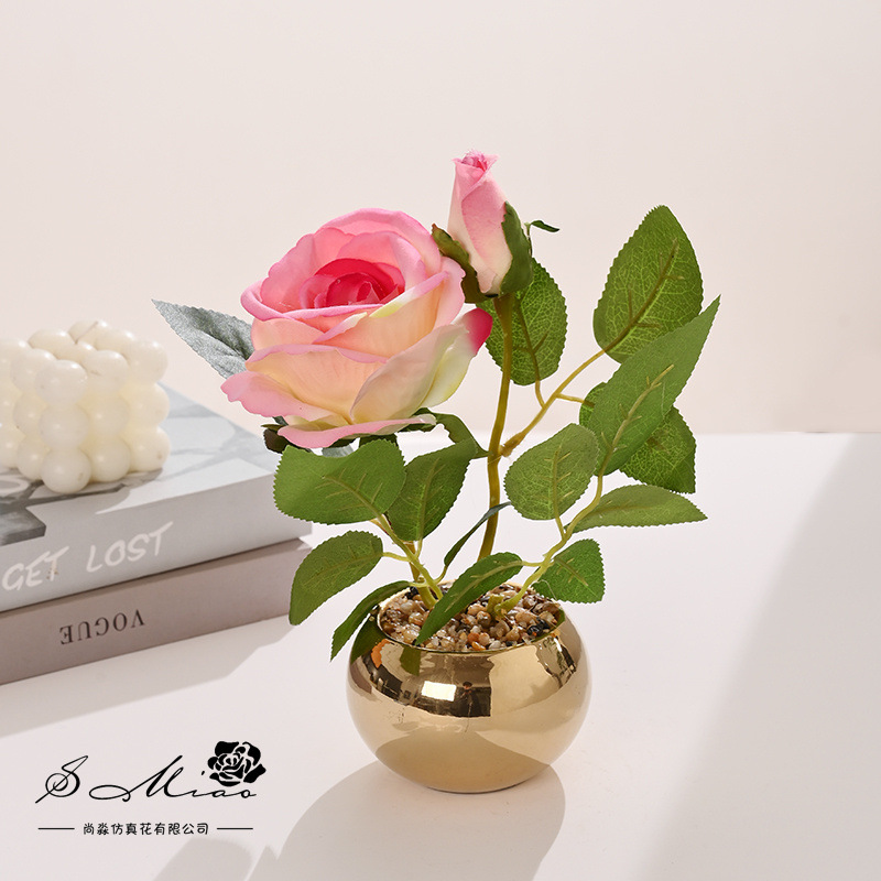 Flores falsas de alta calidad europea rosa bonsai flor de moda decoración creativa plantación verde artificial simulación maceta image 4