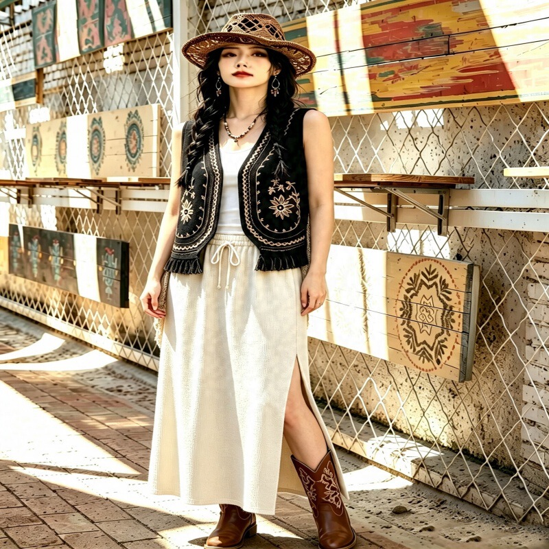 2026 Summer New Mid-Length Vest Skirt Set, Vintage Artistic Elastic High-Waisted A-Line Skirt Set 2026 Summer New Mid-Length Vest Skirt Set, Vintage Artistic Elastic High-Waisted A-Line Skirt Set