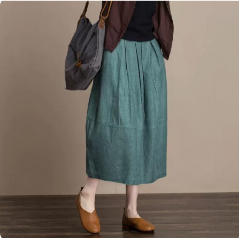 2025 Spring/Summer Lantern Skirt Mid-Length Women's Pleated Versatile Artistic Slimming Puff Skirt Simple