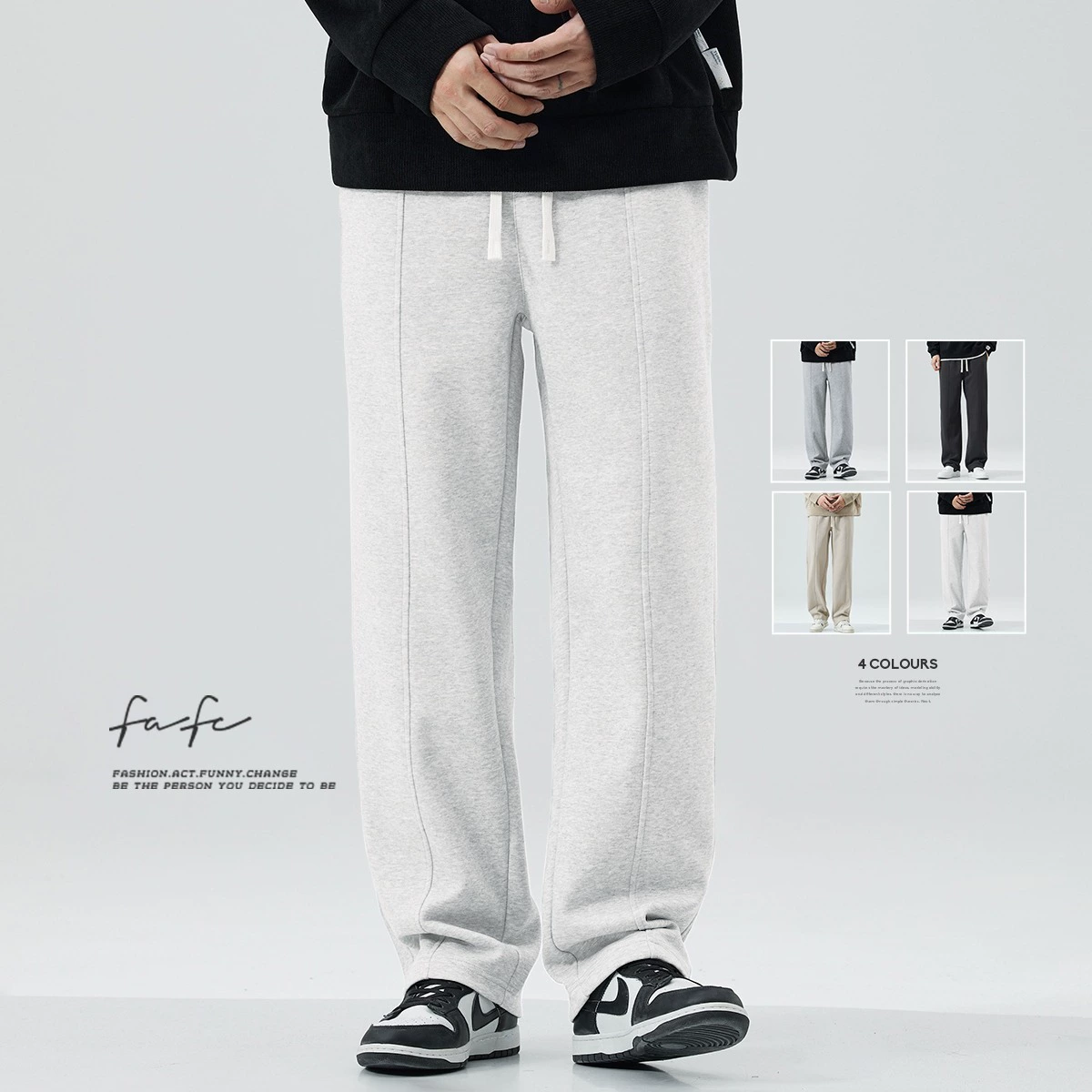 2024 осень и зима тяжелые прямые брюки с бархатными брюками мужской прилив американский свободный спорт повседневные длинные брюки мужской