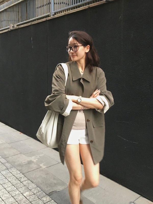 元派bluepops2025秋新款工装风翻领皮衣外套宽松中长款风衣A5580|undefined