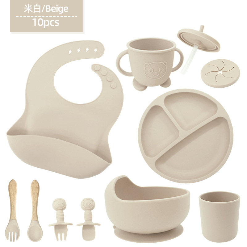 Conjunto de cubiertos de silicona para niños cubiertos de alimentación de grado alimenticio para bebés cubiertos de alimentación integral a prueba de caídas tazón taza de paja