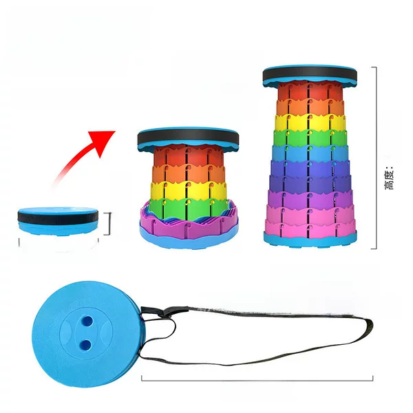 Rainbow Telescopic Folding Stool, Adjustable Portable Outdoor Travel Plastic Stool, Camping Stool, Cross-Border Custom Dropshipping