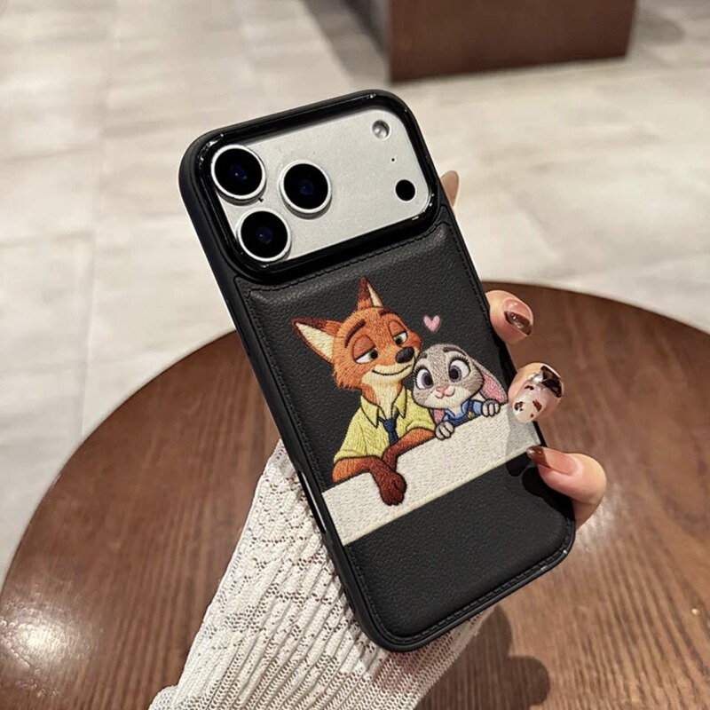 Imitation Embroider Drum Bag Leather Pattern Cartoon Suitable for Apple 17Promax/16/15/14 Mobile Phone Case 13/12/11/XS