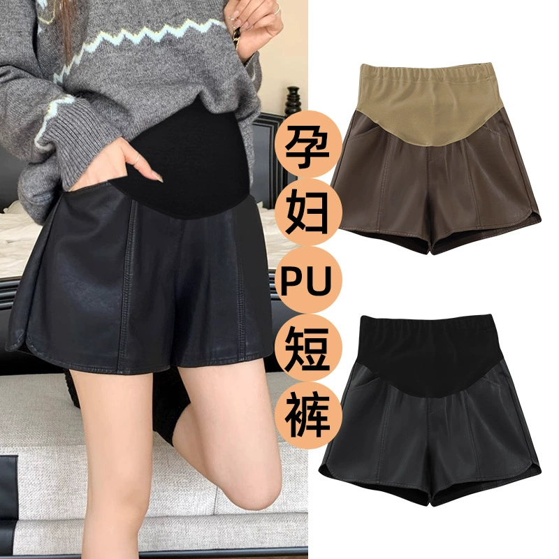 Беременные шорты весной и осенью носят новые боковые брюки с широкими ножками