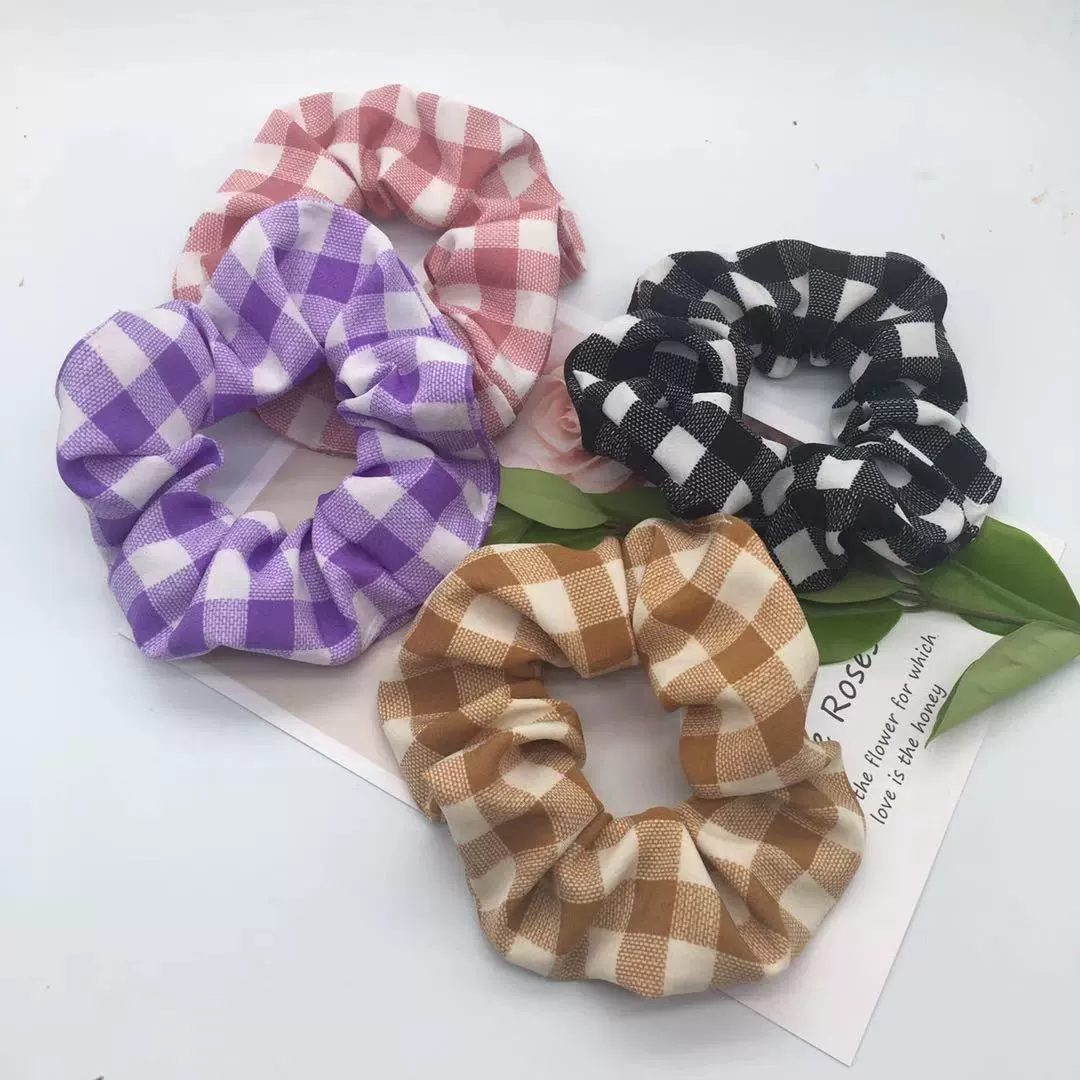 Крупный — мышечный? (likely) 'Large -intestine' hair circle grid girl Mori INS college Feng Korean version of the same hair rope fresh temperament head rope wholesale