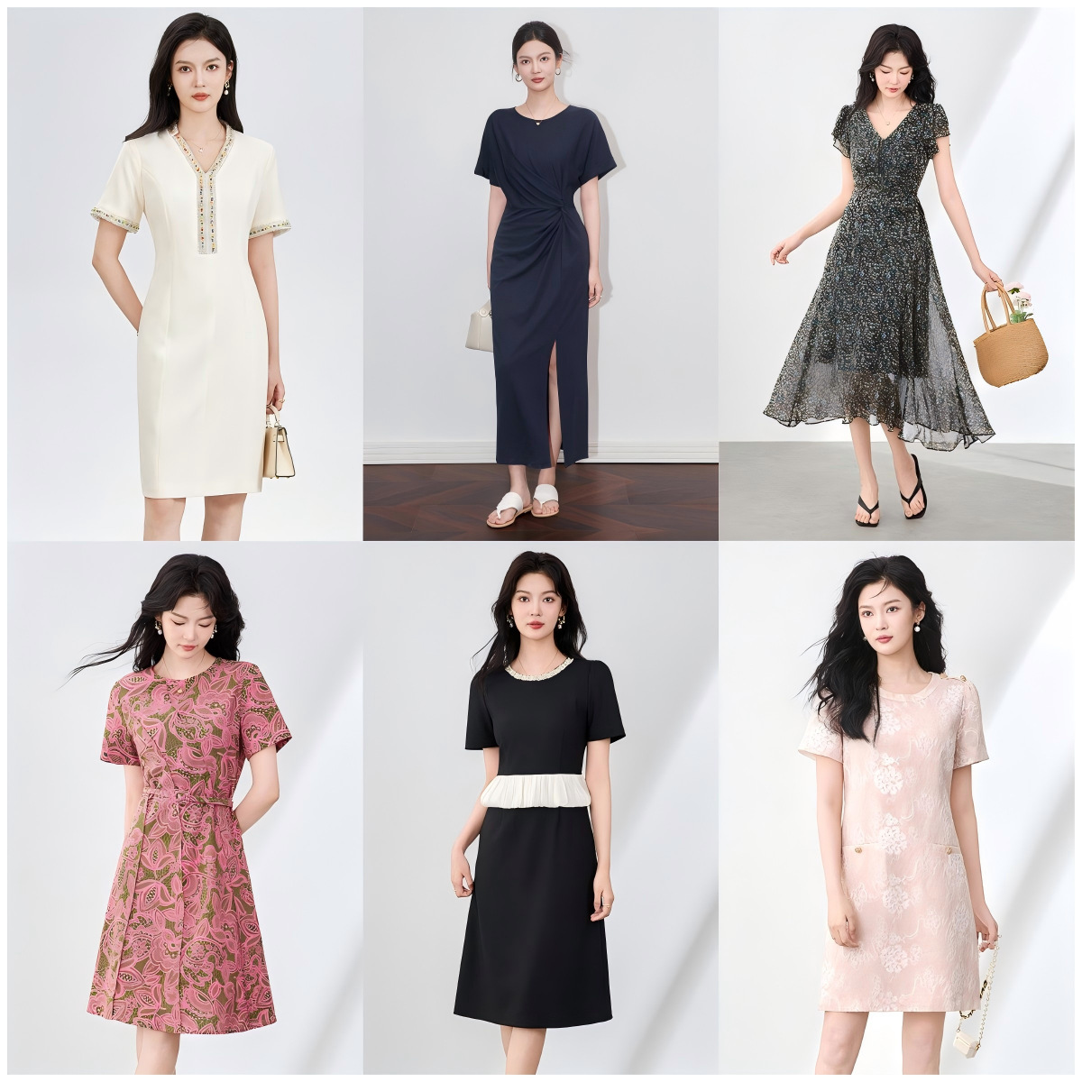 Đầm suông nữ midi mùa hè tay ngắn — 2507605 - Đỏ