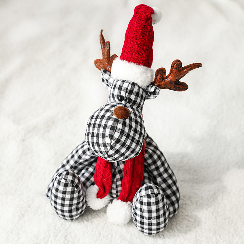 Navidad muñeca juguete de peluche rojo y negro Plaid ELK muñeca ciervos muñeca Navidad regalo decoraciones