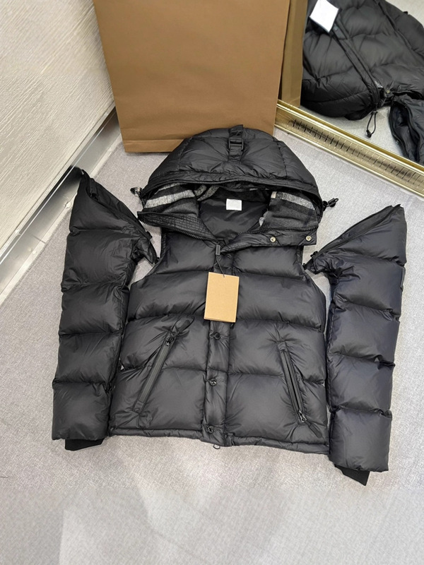 正确版 英伦B家经典格纹可拆卸衣袖秋冬羽绒服百搭加厚外套夹克|undefined