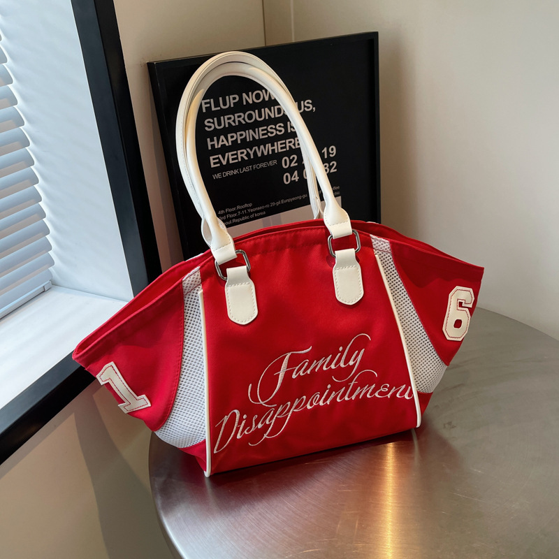 Fashionable Bowling Handbag Bag Women's New Large Capacity Embroidered Letter Shoulder Crossbody Sports Travel Underarm Bag