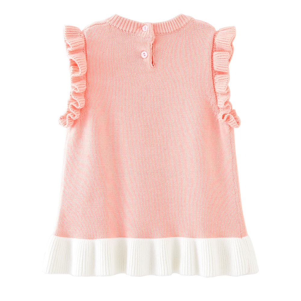 Cuello redondo Chaleco de punto de algodón puro Cisne jacquard suéter de las niñas chaleco falda de lana del todo fósforo superior al por mayor