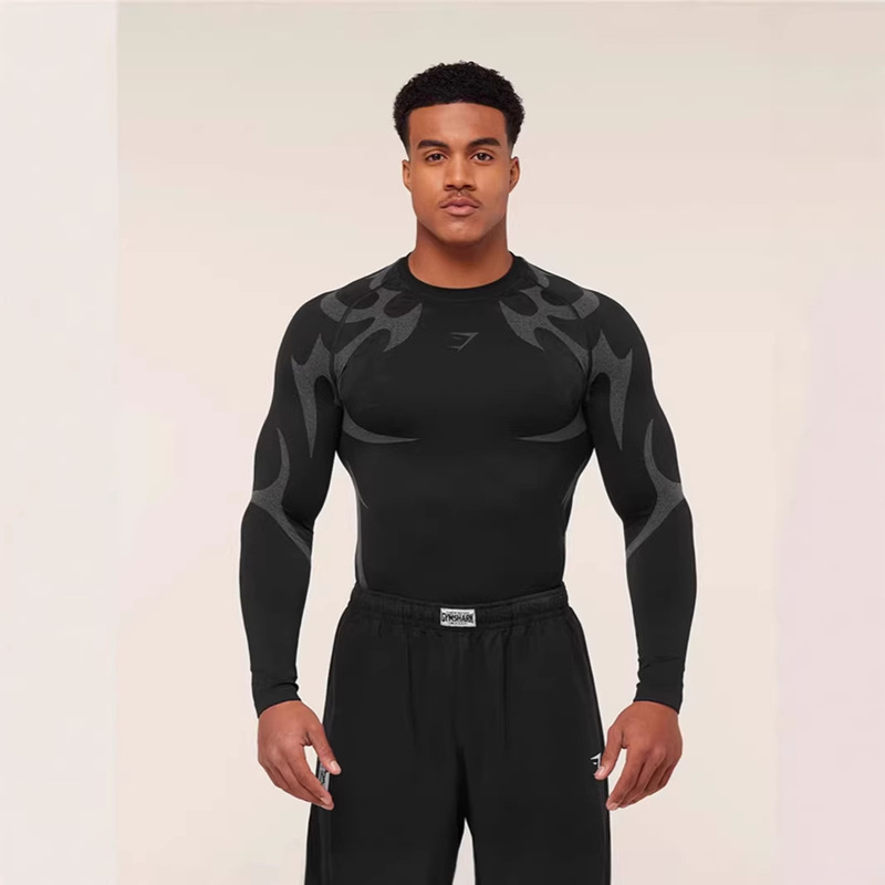 Gymshark Storm Long-Sleeved T-Shirt Men's Sports Fitness Running and Cycling Training Clothing Elastic Quick-Drying Tights Gymshark Storm Long-Sleeved T-Shirt Men's Sports Fitness Running and Cycling Training Clothing Elastic Quick-Drying Tights
