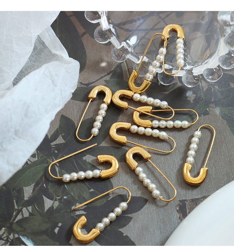 Fashion Geometric Titanium Steel Plating Artificial Pearls Earrings 1 Pair