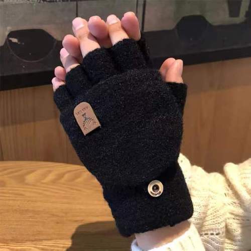 Winter Warm Men's Fleece Lined Reversible Touch Finger Mitts Knit Fashion Student Cycling Writing Gloves