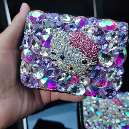 Premium Cowhide Leather Cat-themed New Design Diamond-studded Card Holder with Multiple Card Slots for Women, Multifunctional Pull-out Card Bag