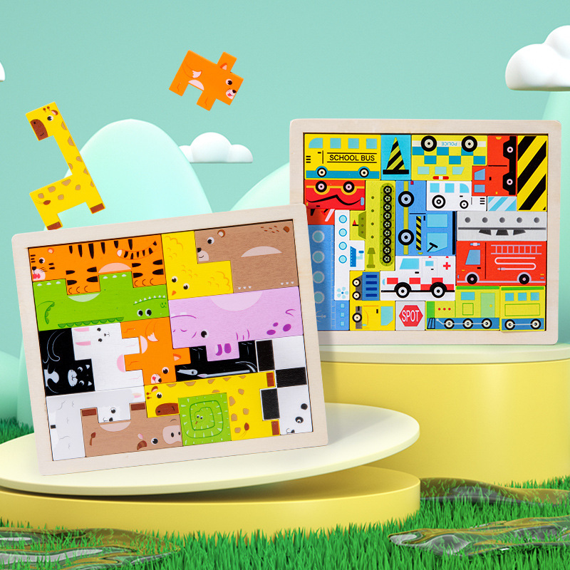 Dibujos animados animal tridimensional Tetris rompecabezas bloques de construcción jardín de infantes niños y niñas educación temprana juguetes educativos para niños