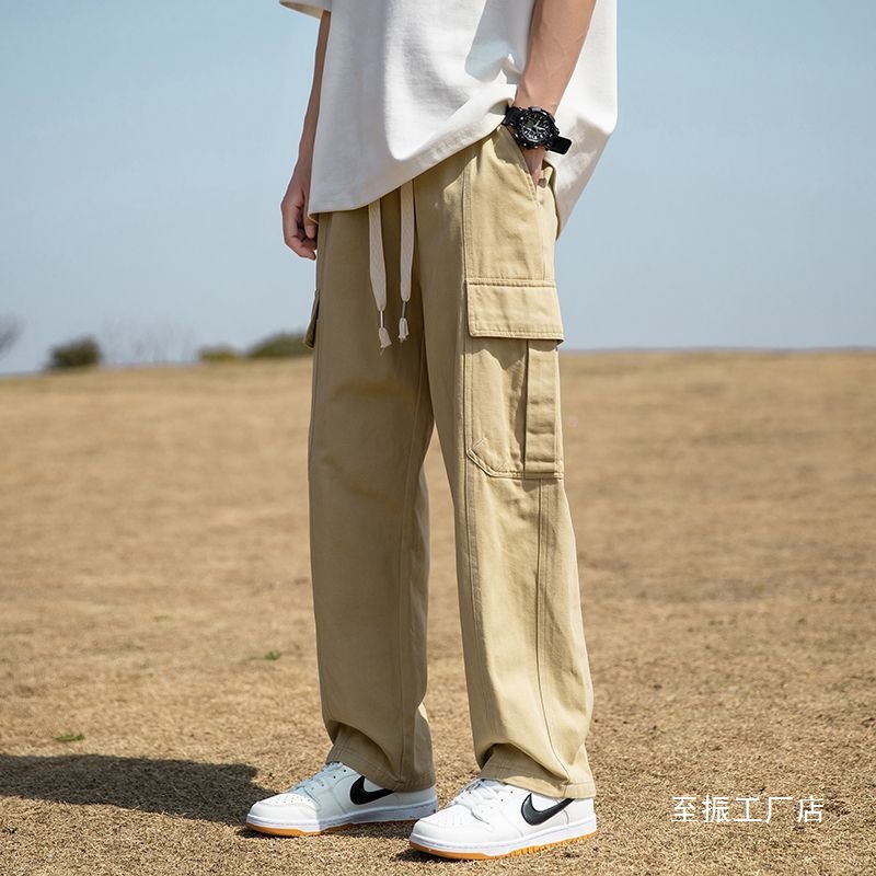 American-Style Work Pants for Men, Spring and Autumn Straight Loose Wide-Leg Pants, Japanese Retro Trendy Brand, Drawstring Casual Wholesale