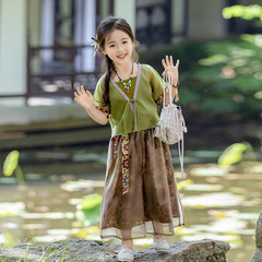 漢服女寶寶夏裝中國風套裝2024新款小女孩薄款古裝短袖唐裝兩件套