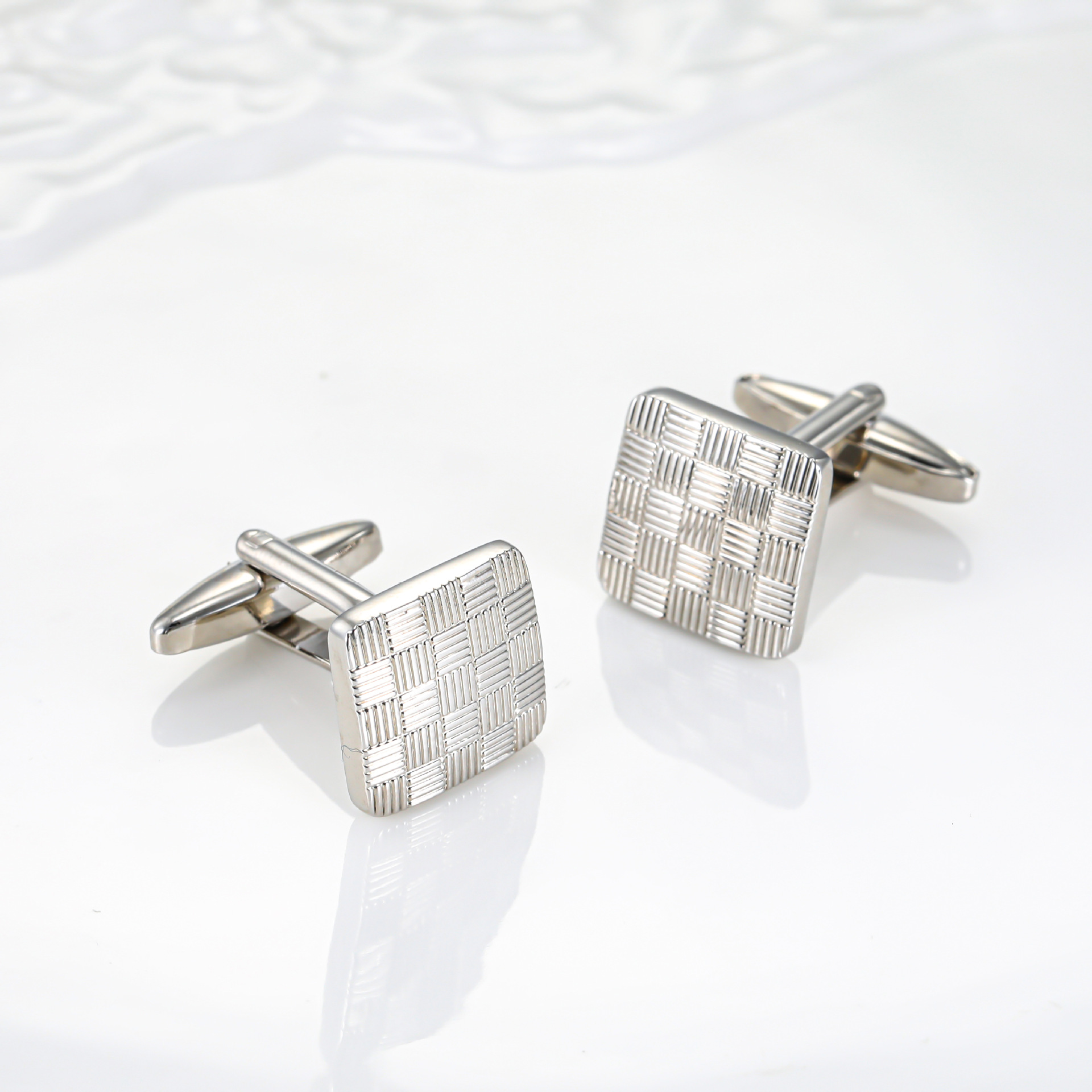 Spot New Square Pattern All-Copper Metal Cufflinks Cross-Border Hot-Selling Men's French Shirt Cufflinks Wholesale