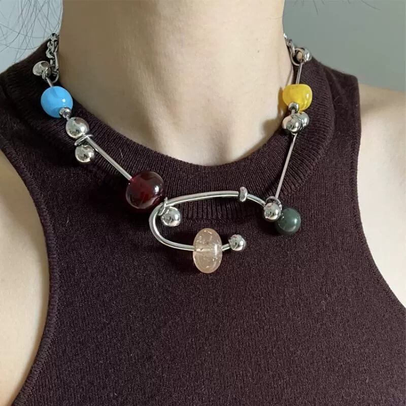 Colorful Symphony Mixed Material Niche Personalized Handmade Men's and Women's Necklace New Fresh and Simple Design Clavicle Chain