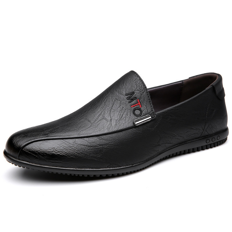 Casual Spring Loafers Leather Soft Sole Work Slip-On Versatile Trendy British Style Men's Shoes_voghion.com