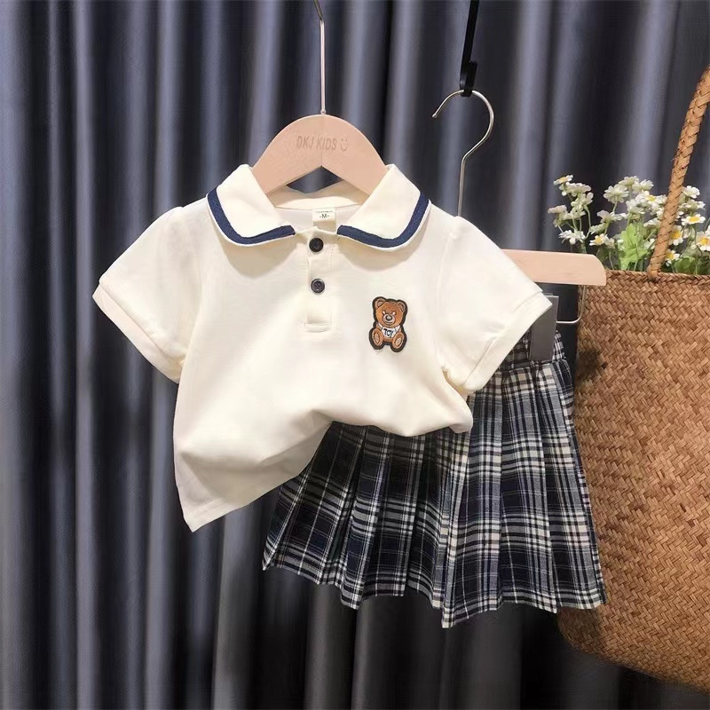 Girls' suit skirt fashionable western style jk uniform two-piece children's baby girls' summer clothes POLO college style girls' fashion