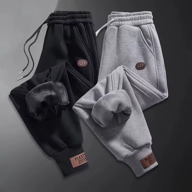 Зимние бархатные толстые спортивные брюки мужские тяжелые свободные штаны с вязаными ногами серые брюки большого размера повседневные осенние брюки