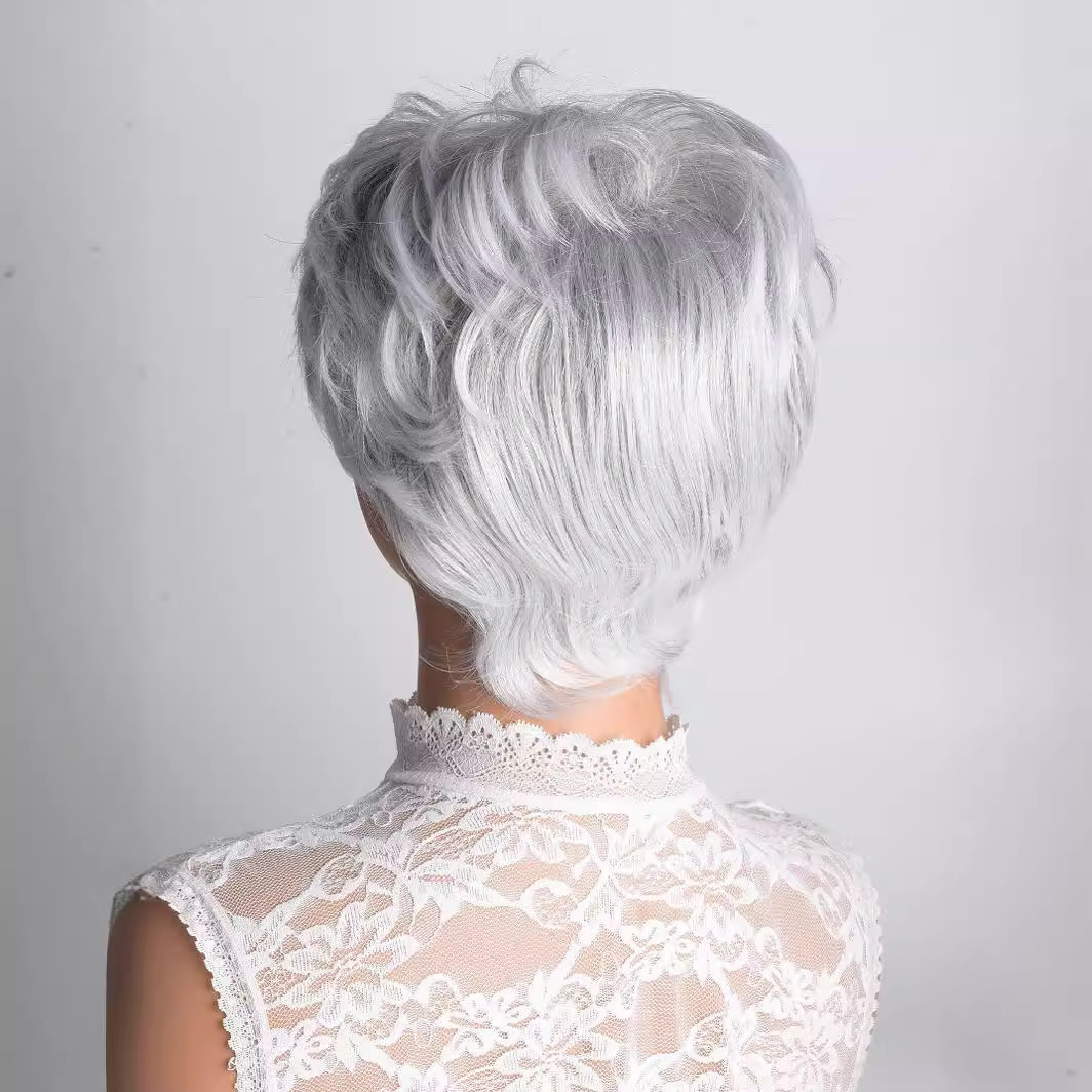 Natural Curly Short Wig For Middle-aged And Elderly Ladies_voghion.com