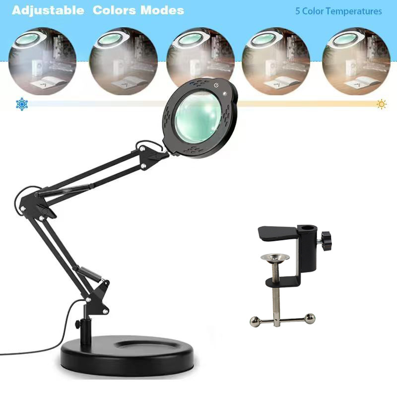 Lámparas de escritorio LED de 5 colores, lupa de temperatura, dos en uno, reparación y soldadura de uñas, protección de ojos USB.