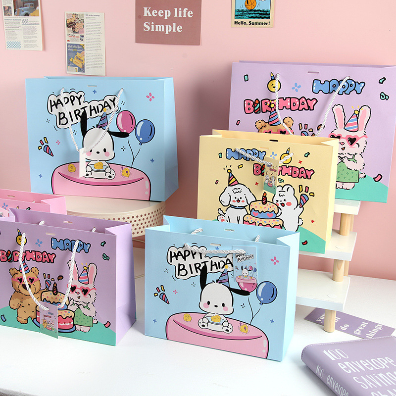 Bolsas de regalo de dibujos animados embalaje de regalo de cumpleaños bolsas de mano en red tarjeta blanca con bolsas de regalo de mano bolsas de caja de regalo