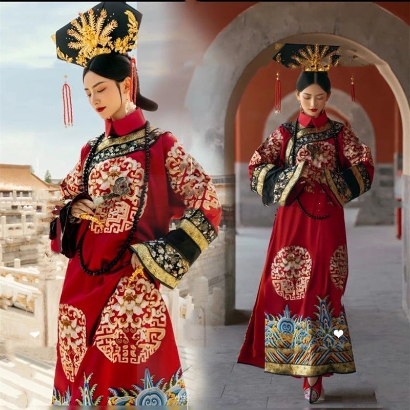 清朝皇帝吉服服装皇后故宫格格印花写真小品旗服氅衣古装古风|undefined