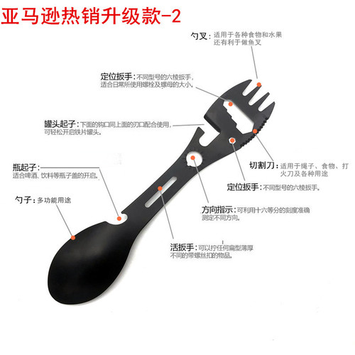 Cross-border outdoor multi-functional wrench opener, spoon can opener fish fork spoon camping tableware utensils spoon