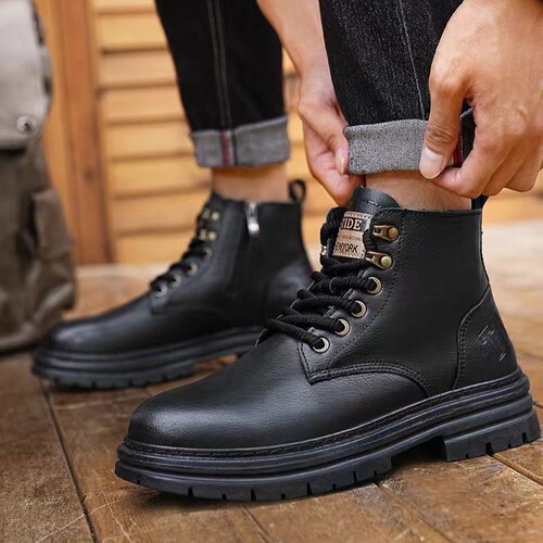 Men's Martin Boots 2026 New Trend Autumn High-Top Leather Shoes American Retro Work Boots Fashion Men's Short Boots
