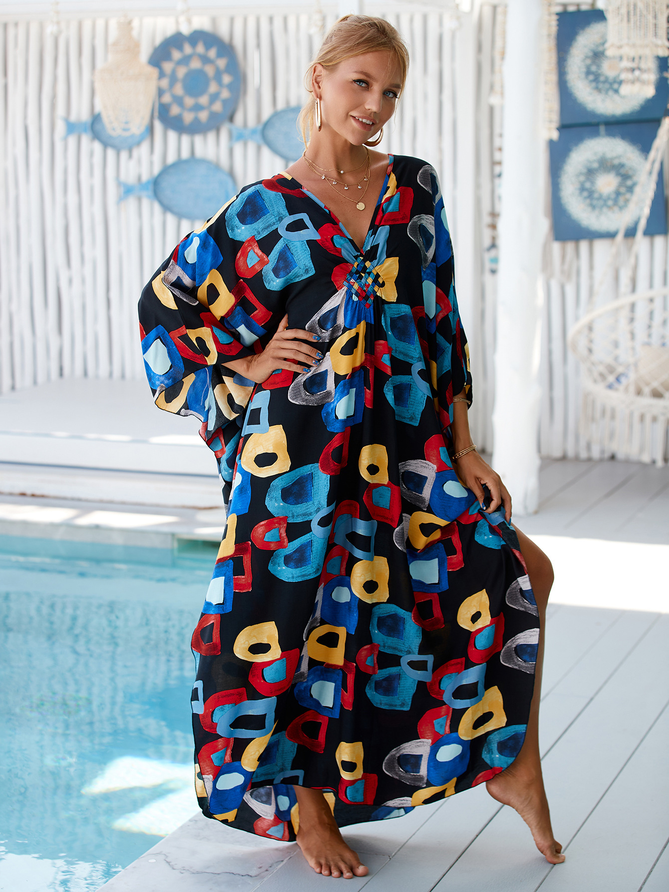 224g Weight Sunscreen Shirt Outerwear Type 3/4 Length Sleeve Sleeve Length Polyester Fabric Type Long Top Length V Neck Neckline Printing, Leopard Pattern Spring&Summer Season Women's Gender Vacation, Beach Style Women's Printing Leopard Vacation Beach Cover Ups 21