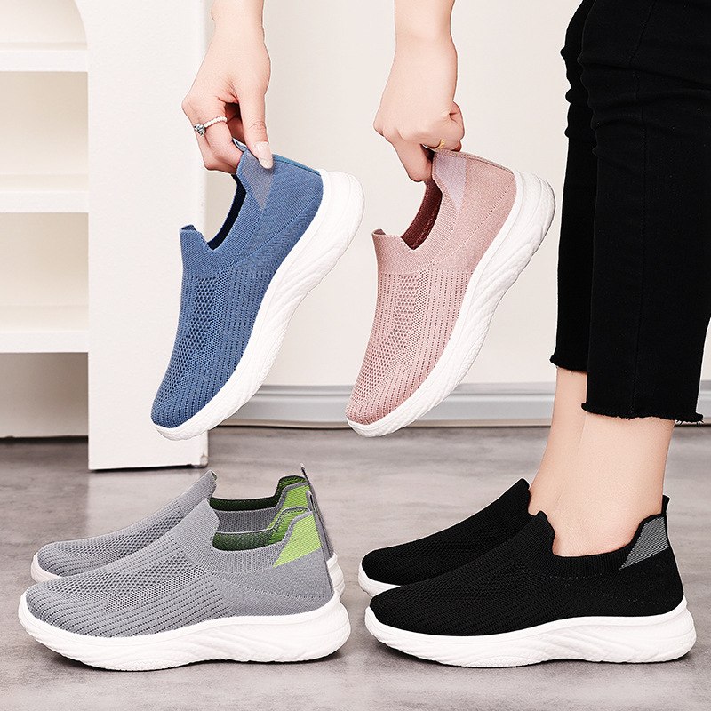 Zapatos mujer todo fósforo verano nuevo estilo zapatos de mujer suela suave sin pies cansados zapatos para correr cómodos y transpirables zapatos deportivos transpirables tejidos voladores