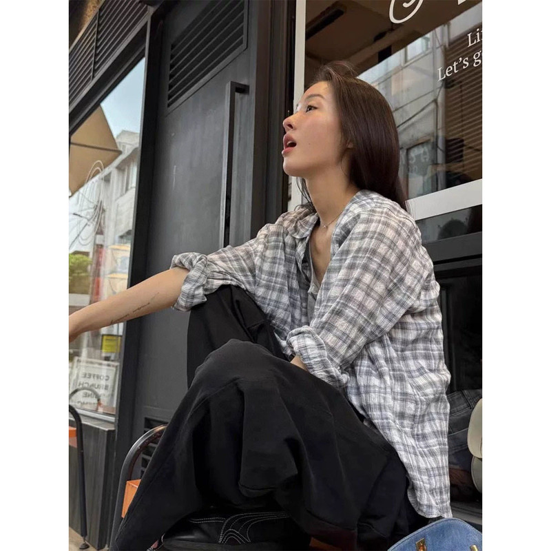 Andne*D Kim Ji-Soo Style Plaid Shirt Jacket for Women 26Ss Spring/Summer Korean Style Textured Sun Protection Top Andne*D Kim Ji-Soo Style Plaid Shirt Jacket for Women 26Ss Spring/Summer Korean Style Textured Sun Protection Top