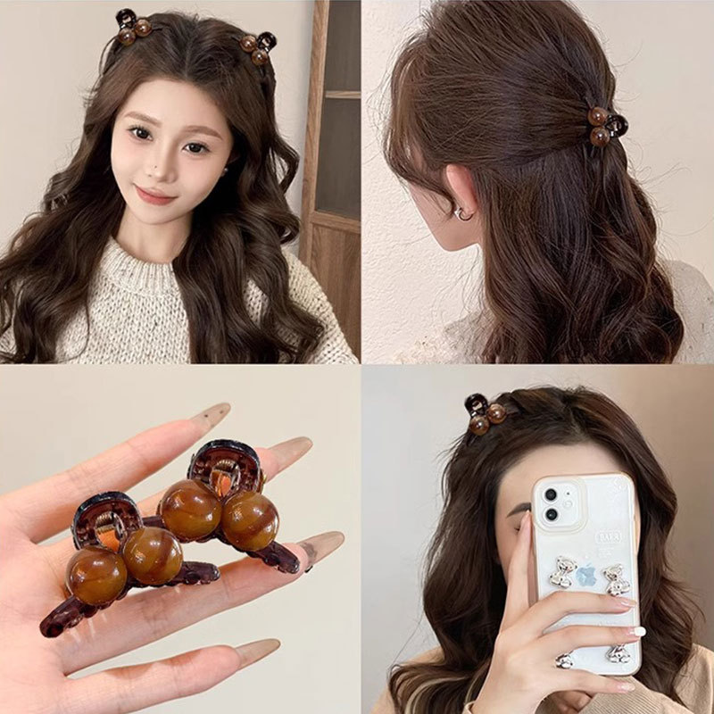 Perla ámbar pequeña clip de agarre para mujeres 2024 nuevo clip de cabello princesa cabeza bang clip de cabello roto clip de tiburón joyería para el cabello