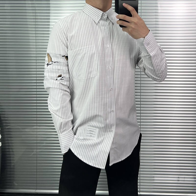 Factory Direct Sales of High-Quality New Spring and Autumn Men's Long-Sleeve Oxford Shirts with Four Stripes and Fine Stripes