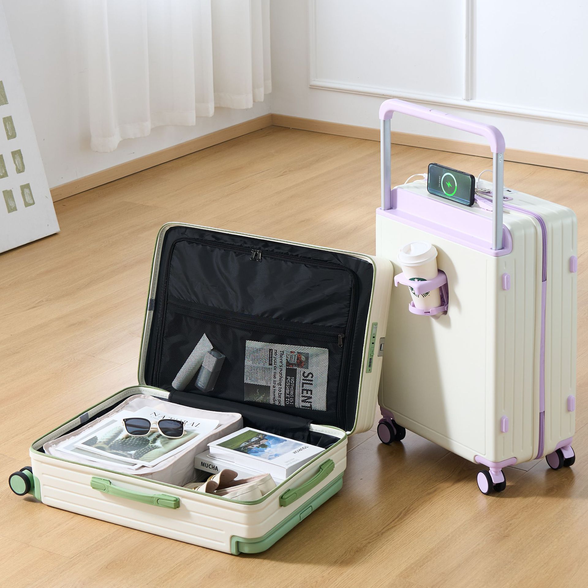 Breiter Griff Koffer Damen 20 Zoll Multifunktional Neu Farbblock Handgepäck Reise Passwort Trolley Koffer Flüsterleise 24 Zoll Herren