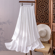 女装夏季韩版百搭半身裙女夏季新款减龄不规则显瘦棉裙白色可扎染