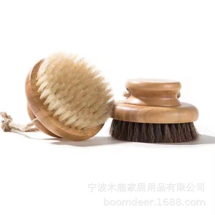 Round Brush Exfoliating Brush Bath Shower Massage Brush Bathtub Brush Bamboo Dry Brush Boar Bristle Brush Horse Hair Brush