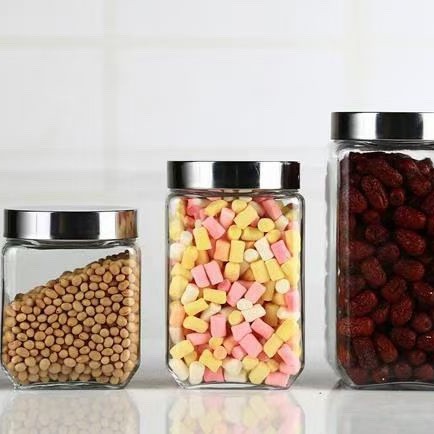 方形玻璃密封罐厨房杂粮储物罐茶叶干果收纳瓶家用泡菜坛子大容量